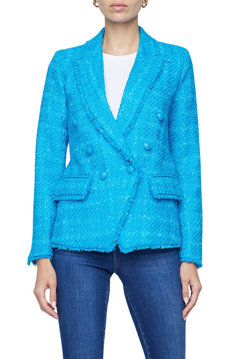 L'AGENCE Kenzie Fringe Double Breasted Blazer, Main, color, 