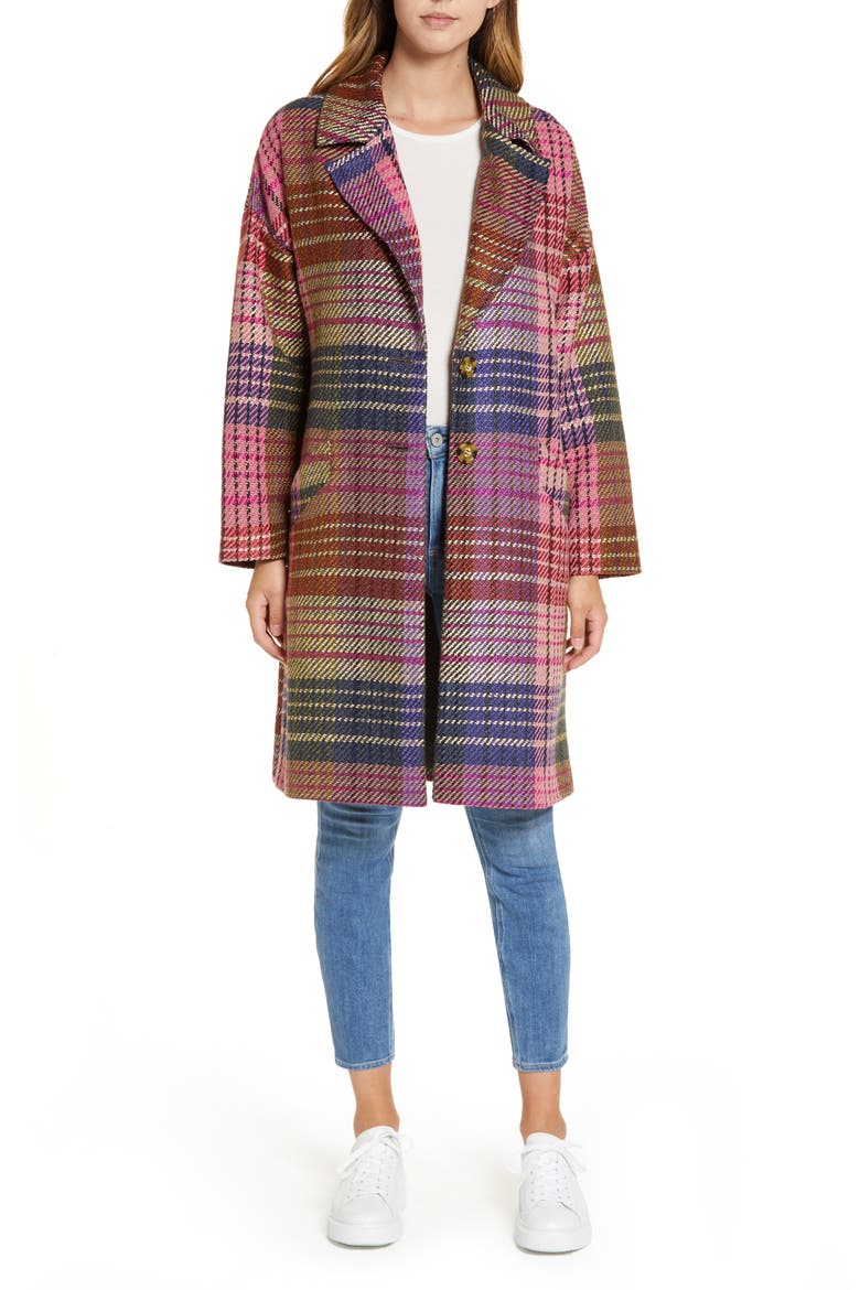 Plaid Tweed Coat, Main, color, PINK MULTI JUMBO TWEED