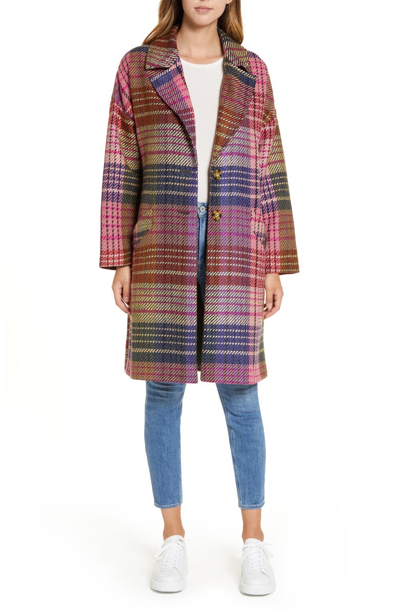 Halogen<sup>®</sup> Plaid Tweed Coat, Main, color,