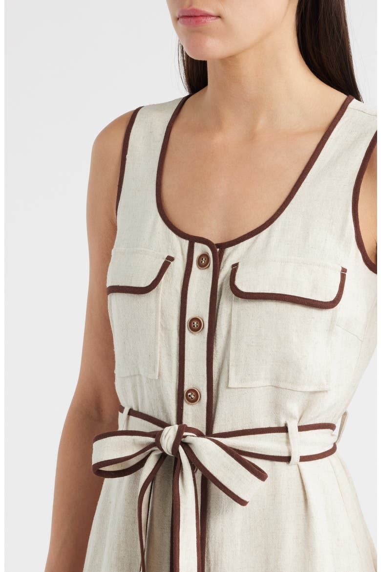 Contrast Piping Button-Up Dress, Alternate, color, SAND/ NAVY