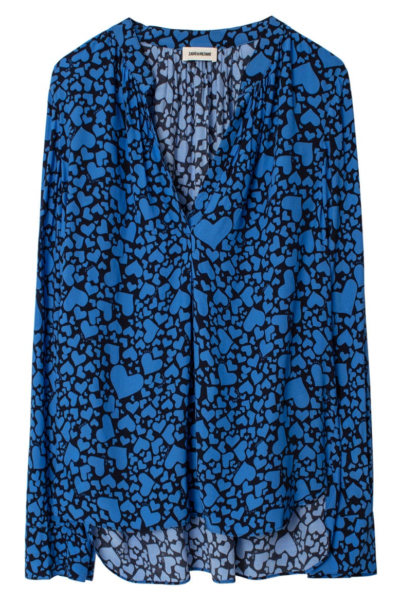 Tink Heart Print Long Sleeve Blouse, Alternate, color, BLEUET