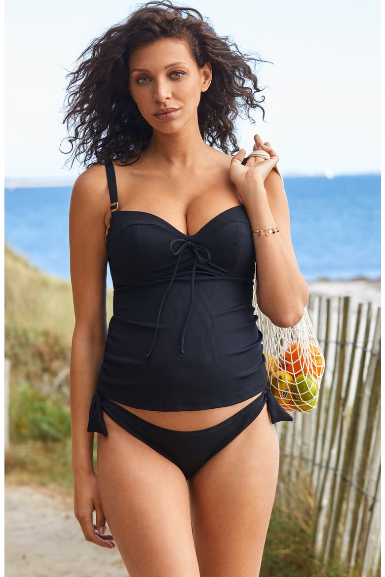 Porto Vecchio Maternity Tankini Swimsuit, Alternate, color, BLACK