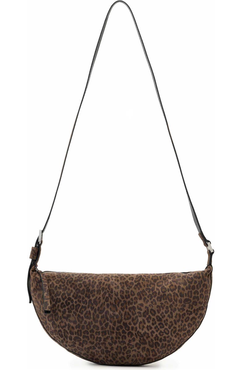 AllSaints Half Moon Leather Shoulder Bag, Main, color, Lepoard Brown