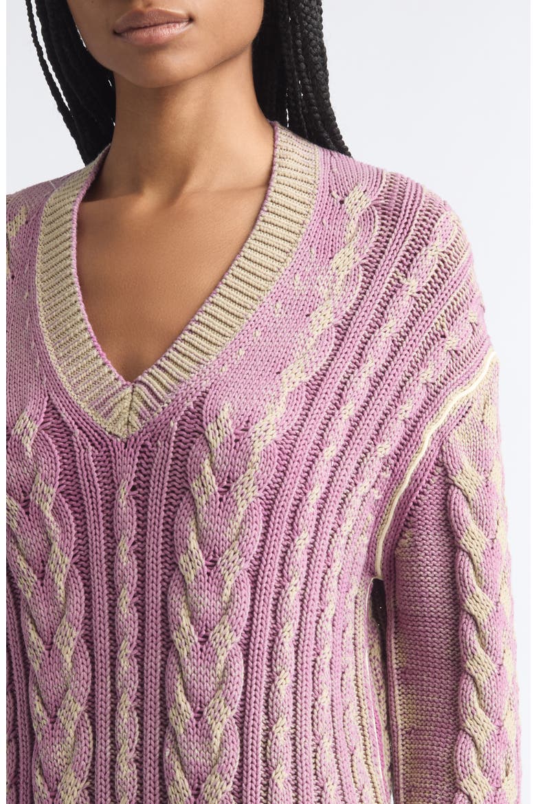Bleached Long Sleeve Cotton Blend Cable Sweater Dress, Alternate, color, SANDY/ BEIGE