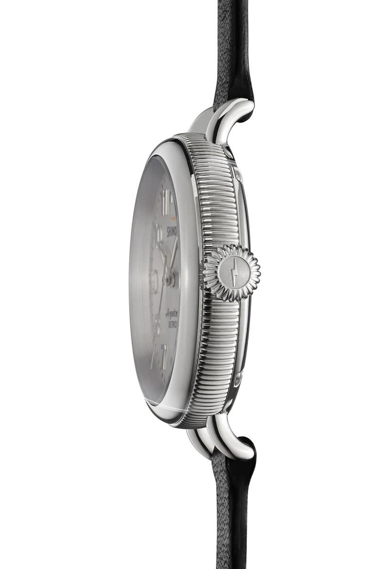 'The Birdy' Double Wrap Leather Strap Watch, 34mm, Alternate, color, SILVER