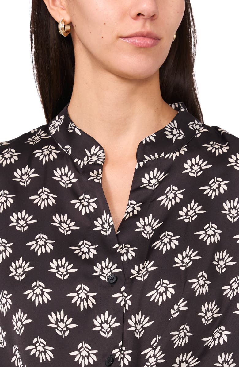 Halogen<sup>®</sup> Textured Tie Front Shirt, Alternate, color, Rich Black Print