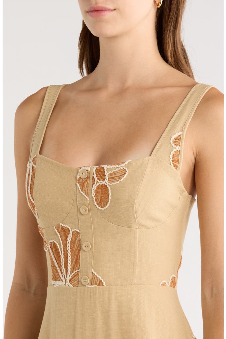 Placed Embroidered Floral Midi Dress, Alternate, color, MOCHA MULTI