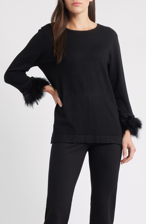 Anne Klein Feather Cuff Long Sleeve Knit Top In Black