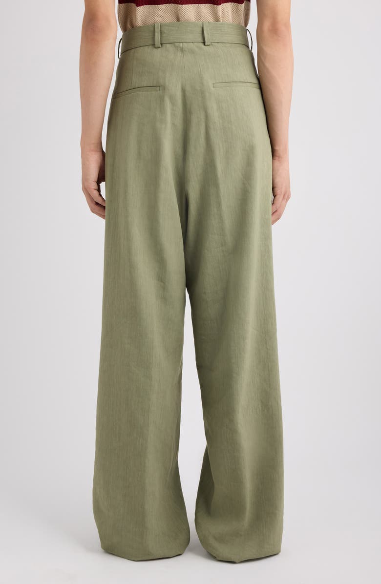 Dries Van Noten Preaches Belted Pleated Wide Leg Linen Blend Pants, Alternate, color, Pistache