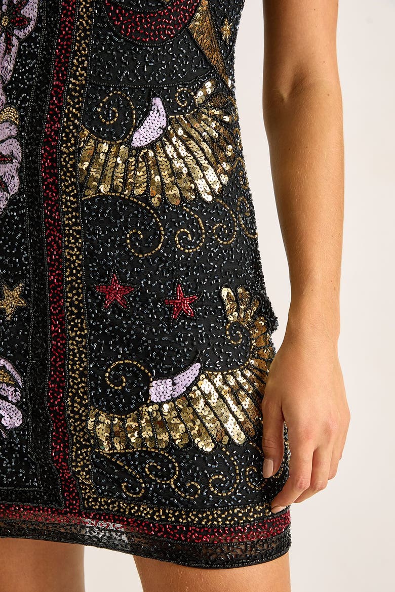 Celestial Beaded Mini Dress, Alternate, color, Black