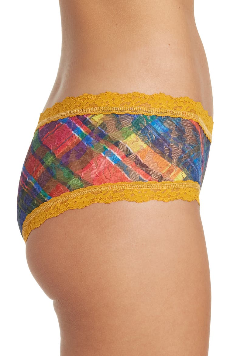 Patterned Lace Boyshort, Alternate, color, PLAIDEST/ SPAY
