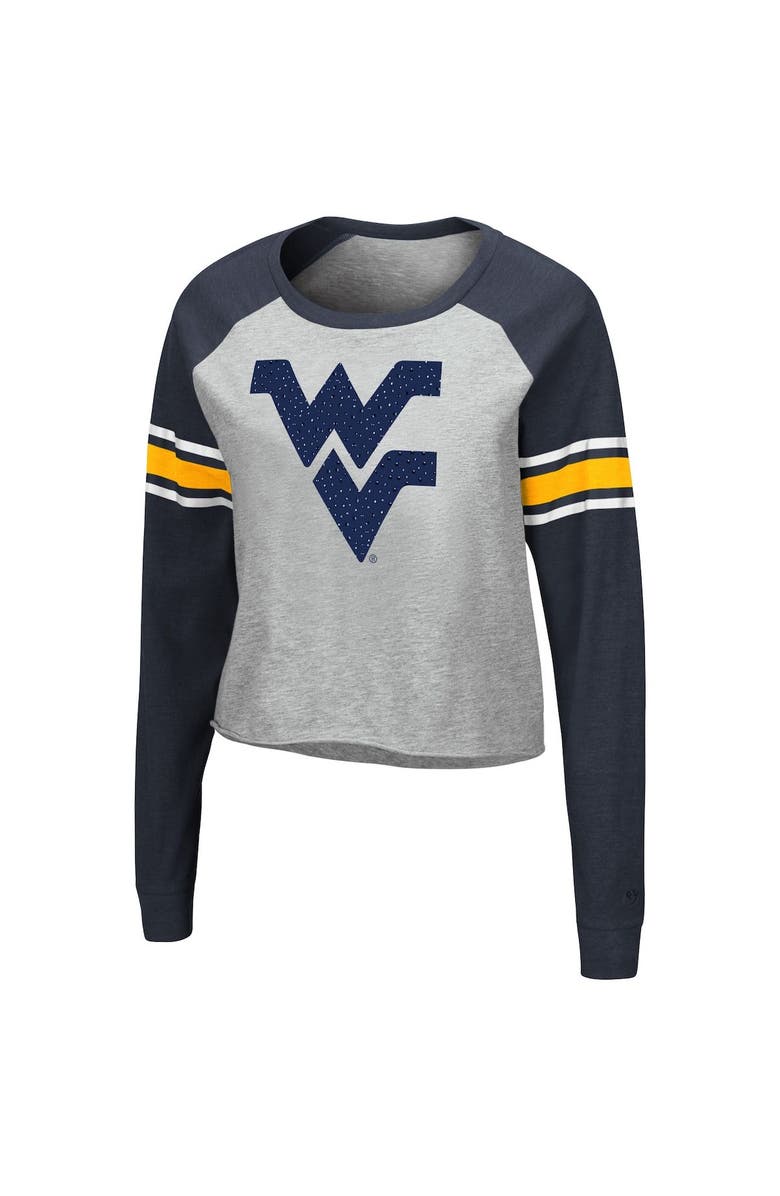 COLOSSEUM Women's Colosseum Heathered Gray/Navy West Virginia Mountaineers Decoder Pin Raglan Long Sleeve T-Shirt, Alternate, color, 