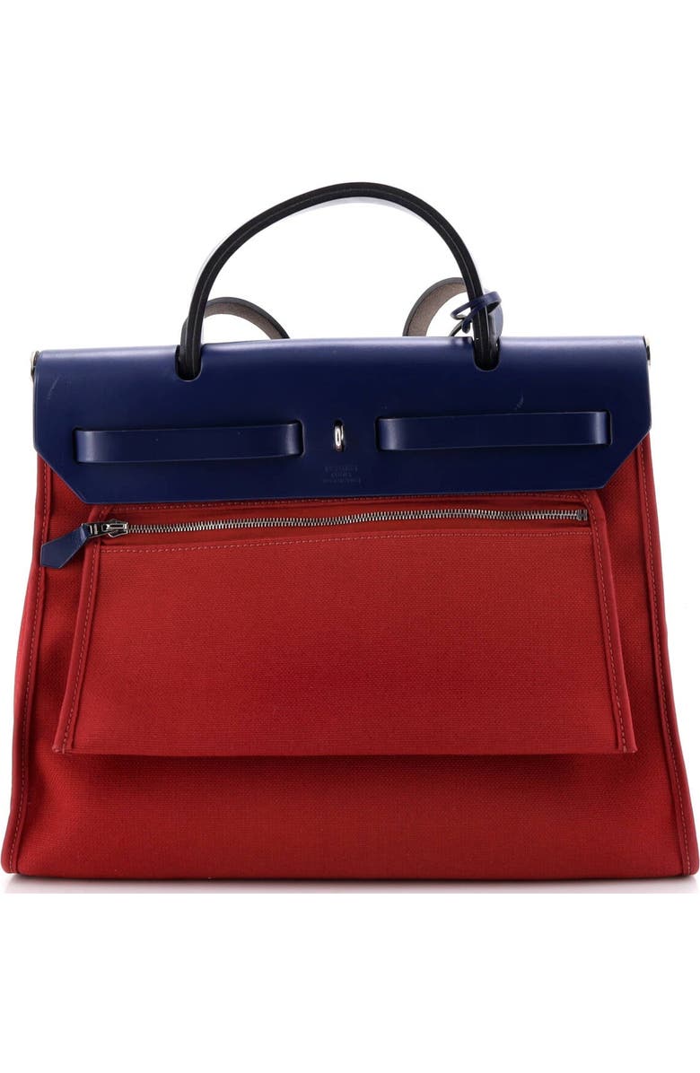 Pre-Owned Hermes Herbag Zip Leather and Toile 31, Alternate, color, Rouge Grenat