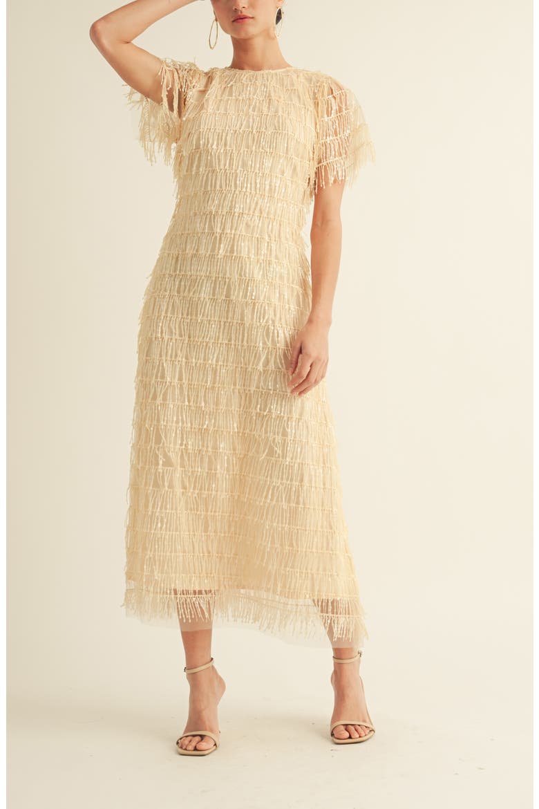 Treazure Sequin Fringe Cocktail Midi Dress, Alternate, color, CHAMPAGNE