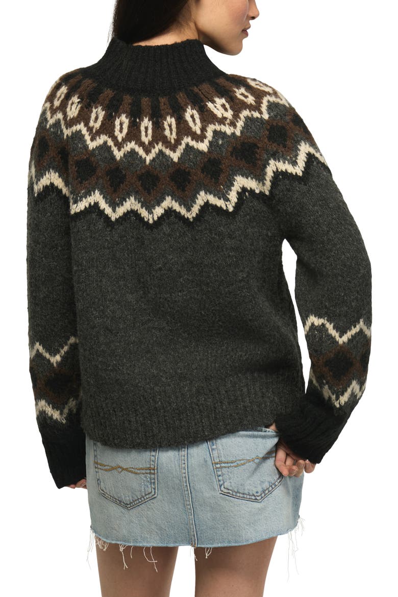 Fair Isle Mock Neck Sweater, Alternate, color, CHARCOAL HEATHER GREY