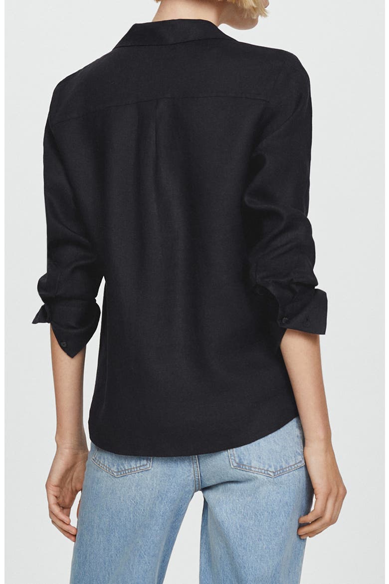 Button-Up Linen Shirt, Alternate, color, BLACK