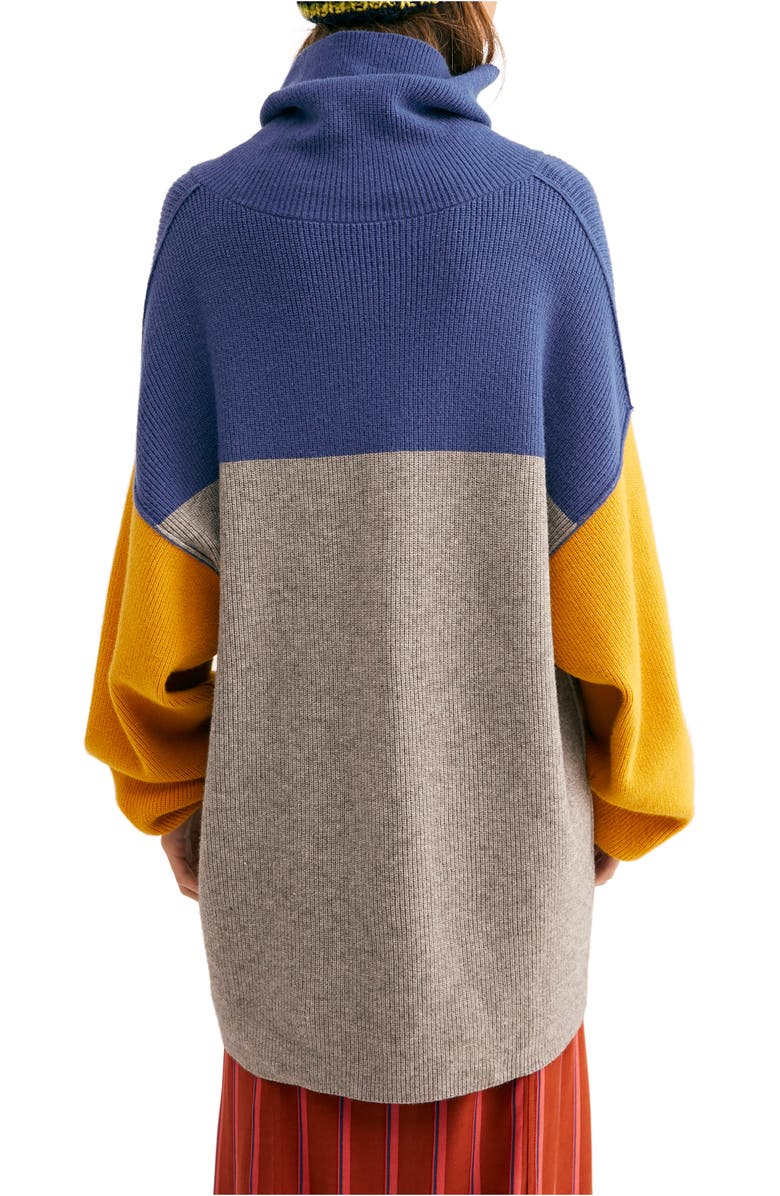 Free People Colorblock Turtleneck Sweater, Alternate, color, Ocean Color Block