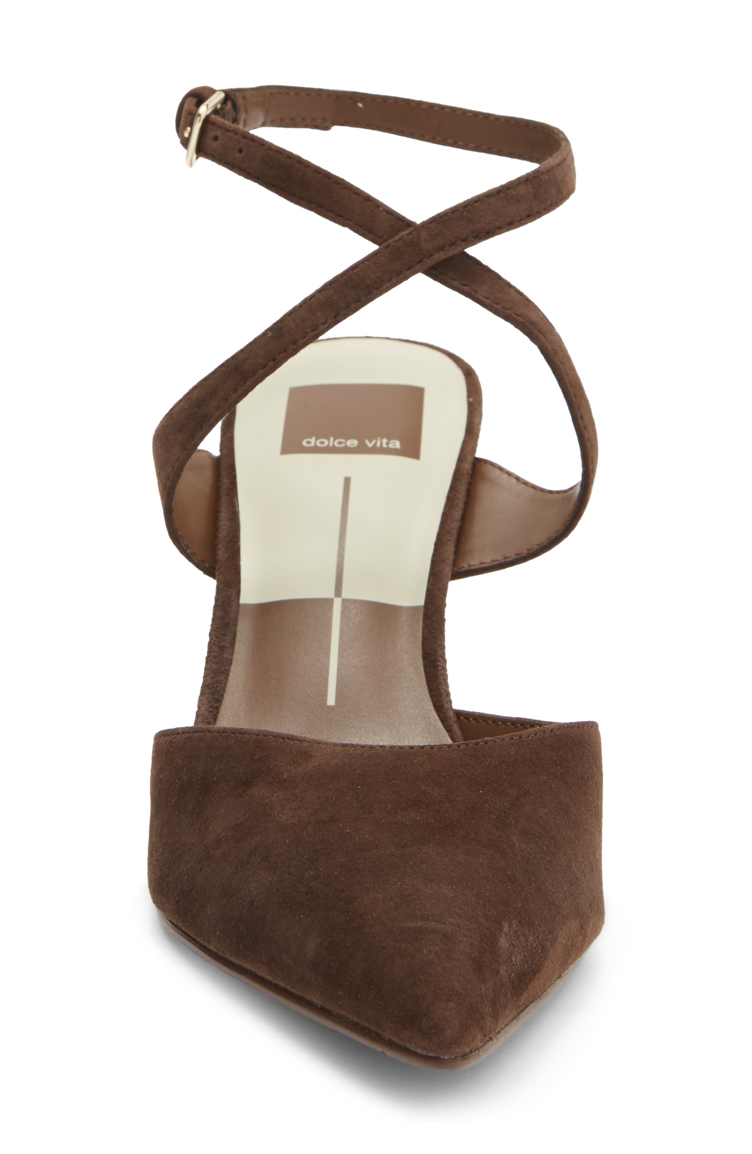 Eliora Pointed Toe Ankle Strap Pump, Alternate, color, DARK CHOCOLATE SUEDE