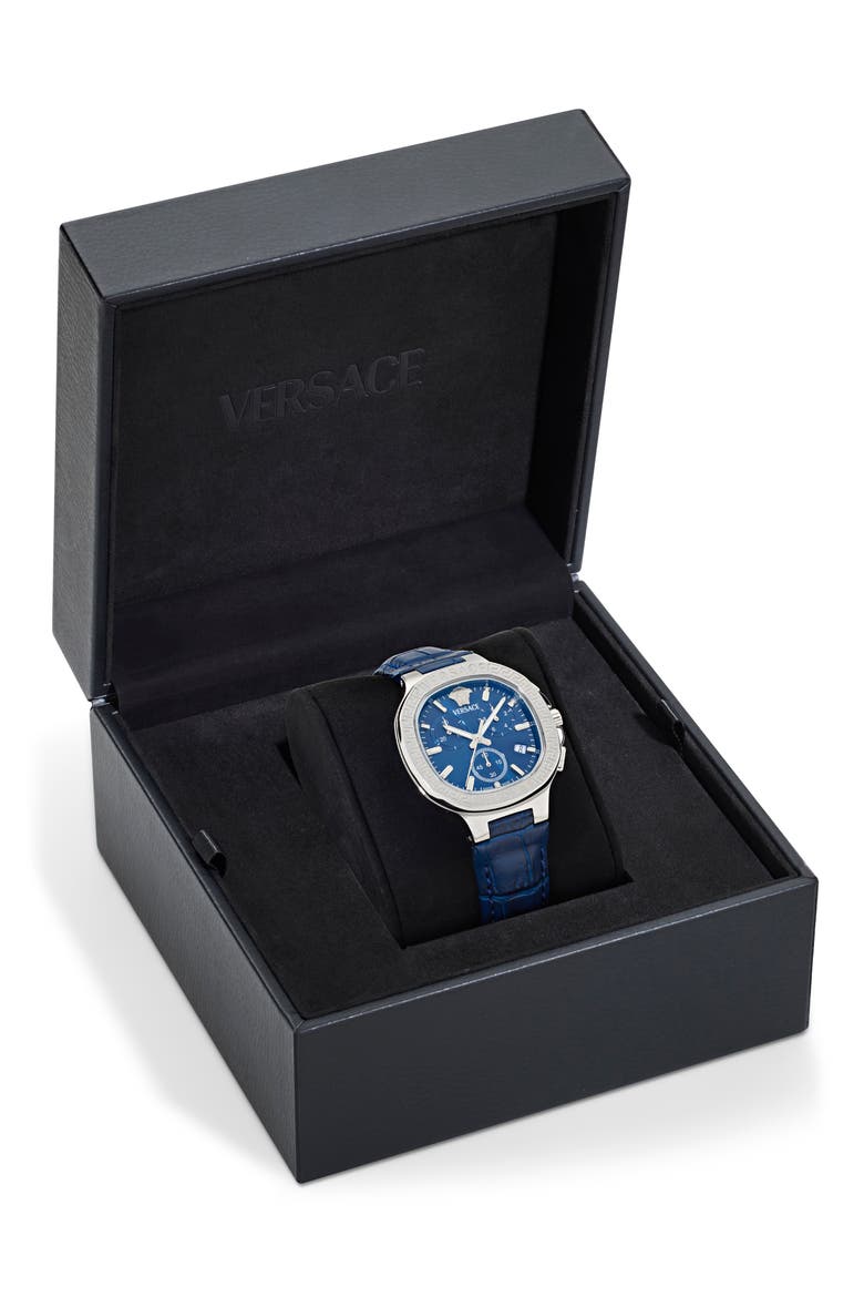 V-Chrono Square Swiss Quartz Croc Embossed Leather Strap Watch, 40mm, Alternate, color, STAINLESS STEEL