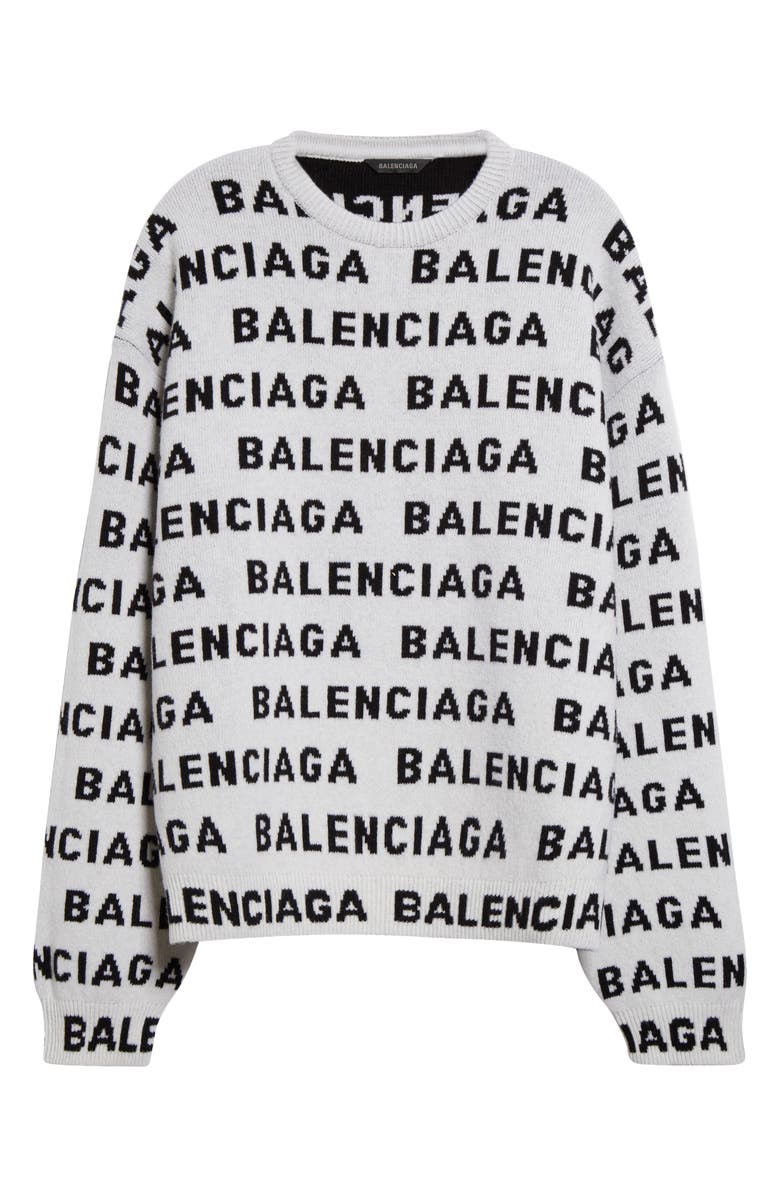 Balenciaga Allover Logo Wool Blend Crewneck Sweater, Alternate, color, 