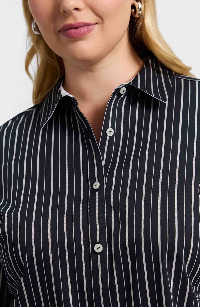 Foxcroft Margie Stripe Button-Up Shirt, Alternate, color, Black/ White