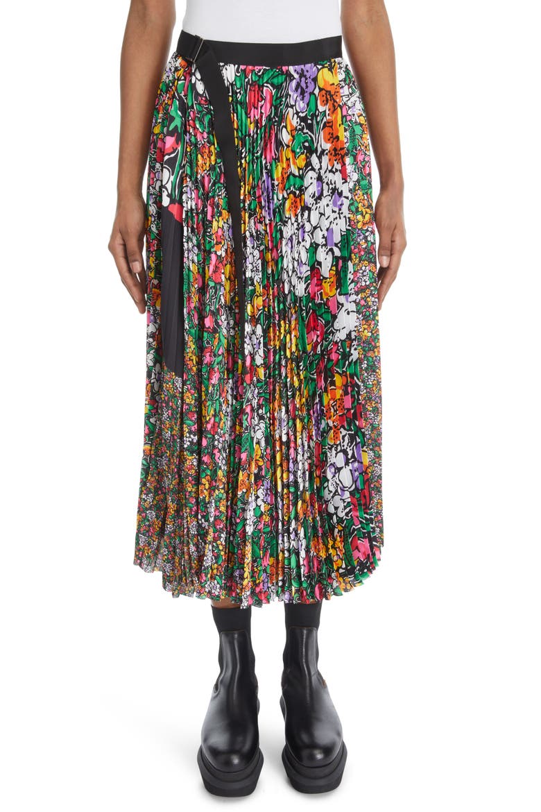 Pleated Mixed Floral Print Skirt, Main, color, YELLOW/ WHITE MULTI
