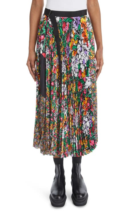 Pleated Mixed Floral Print Skirt