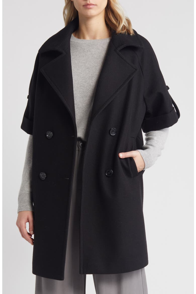Double Breasted Cape Coat, Alternate, color, BLACK