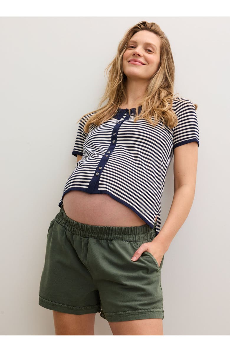 HATCH Collection The Drapey Denim Maternity Short, Alternate, color, Olive