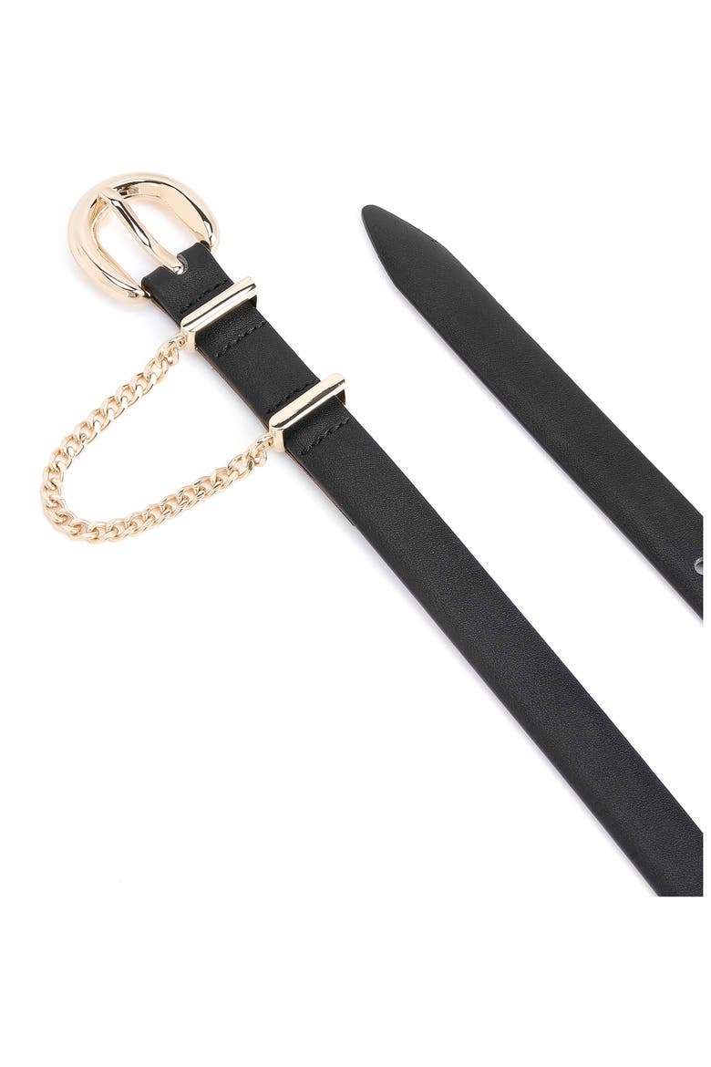 Chain Buckle Leather Belt, Alternate, color, BLACK