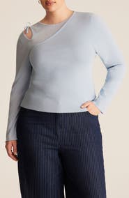 Estelle Libbie Sparkle Cutout Long Sleeve Knit Top