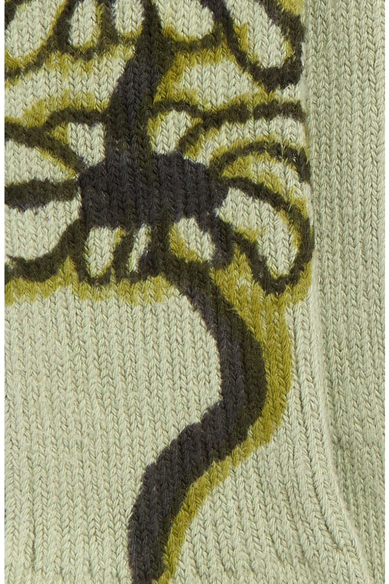 Print Organic Cotton Blend Crew Socks, Alternate, color, OLIVE TWIN FLOWERS