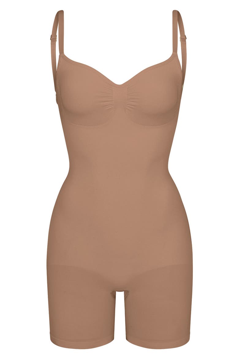 Seamless Sculpt Low Back Mid Thigh Bodysuit, Alternate, color, SIENNA