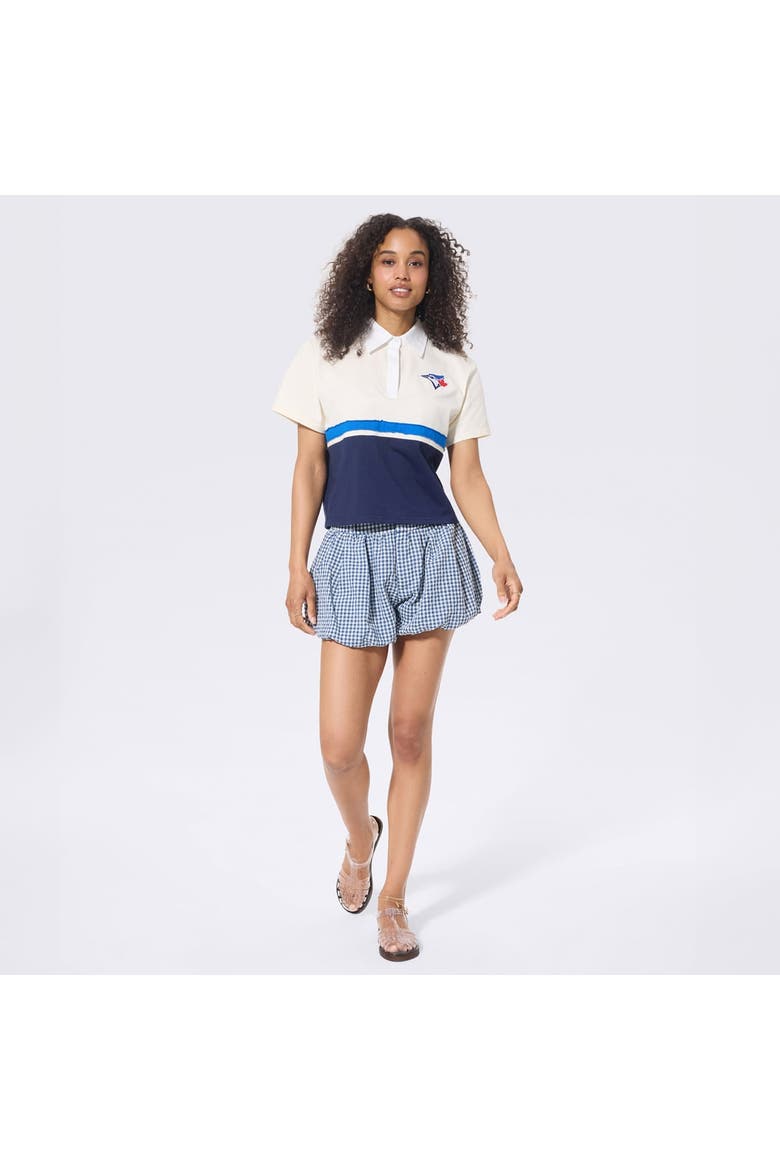 Women's Terez  Cream Toronto Blue Jays Cropped Rugby Polo, Alternate, color, Cream
