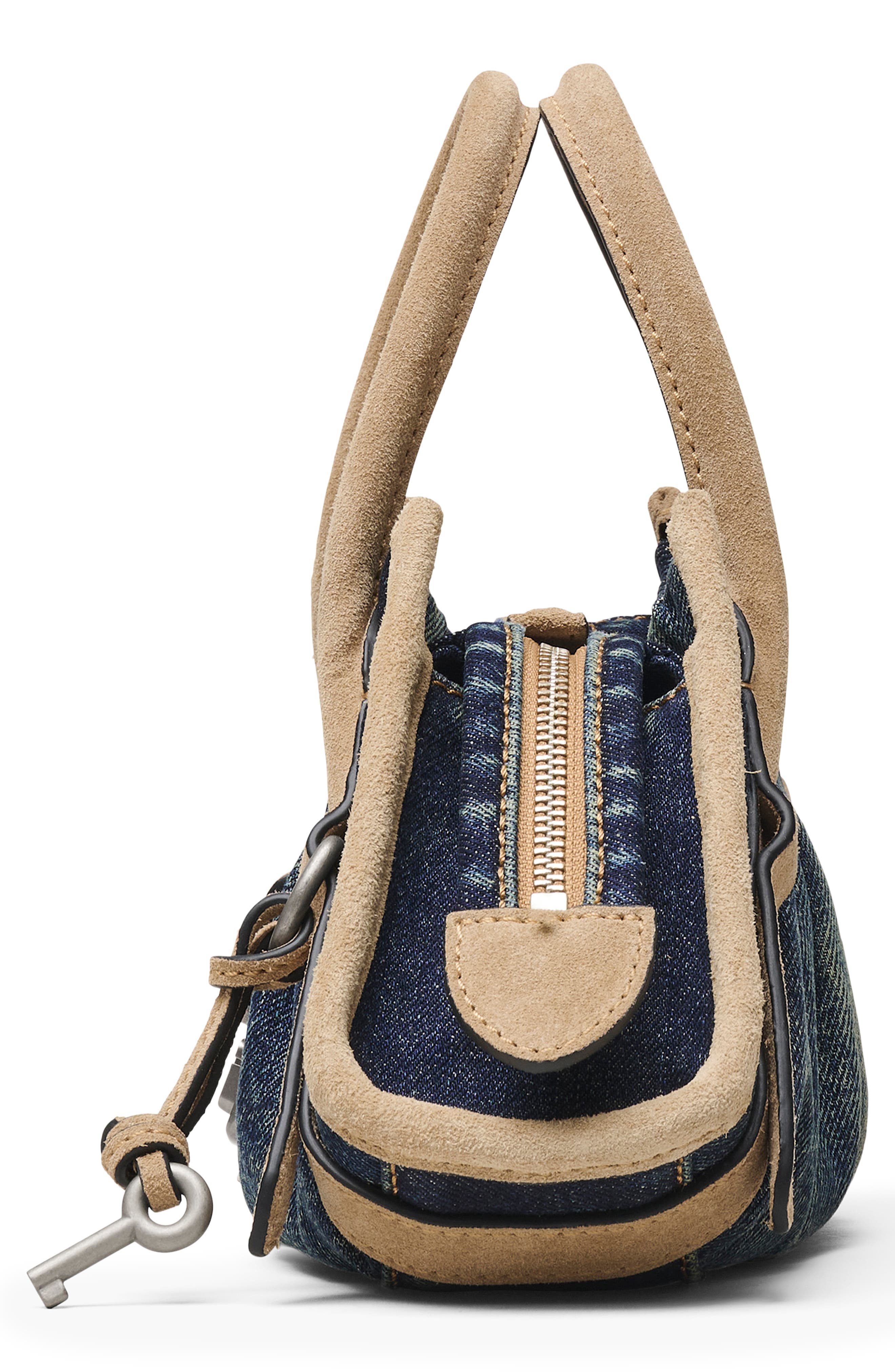Marc Jacobs The Small Cristina Denim Suede Satchel, Alternate, color, Dark Wash Indigo