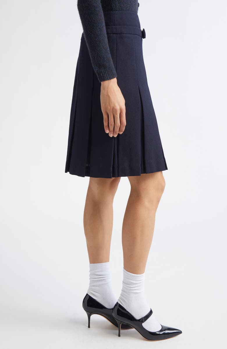 Bow Waist Pleated Wool Grain de Poudre Skirt