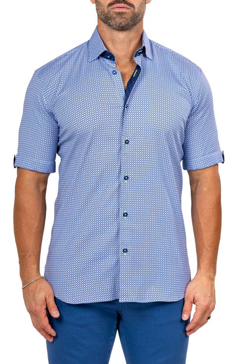 Galileo Marthyr0224 Blue Short Sleeve Button-Up Shirt