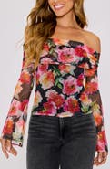 VICI Collection Nikki Floral Print Off the Shoulder Mesh Top