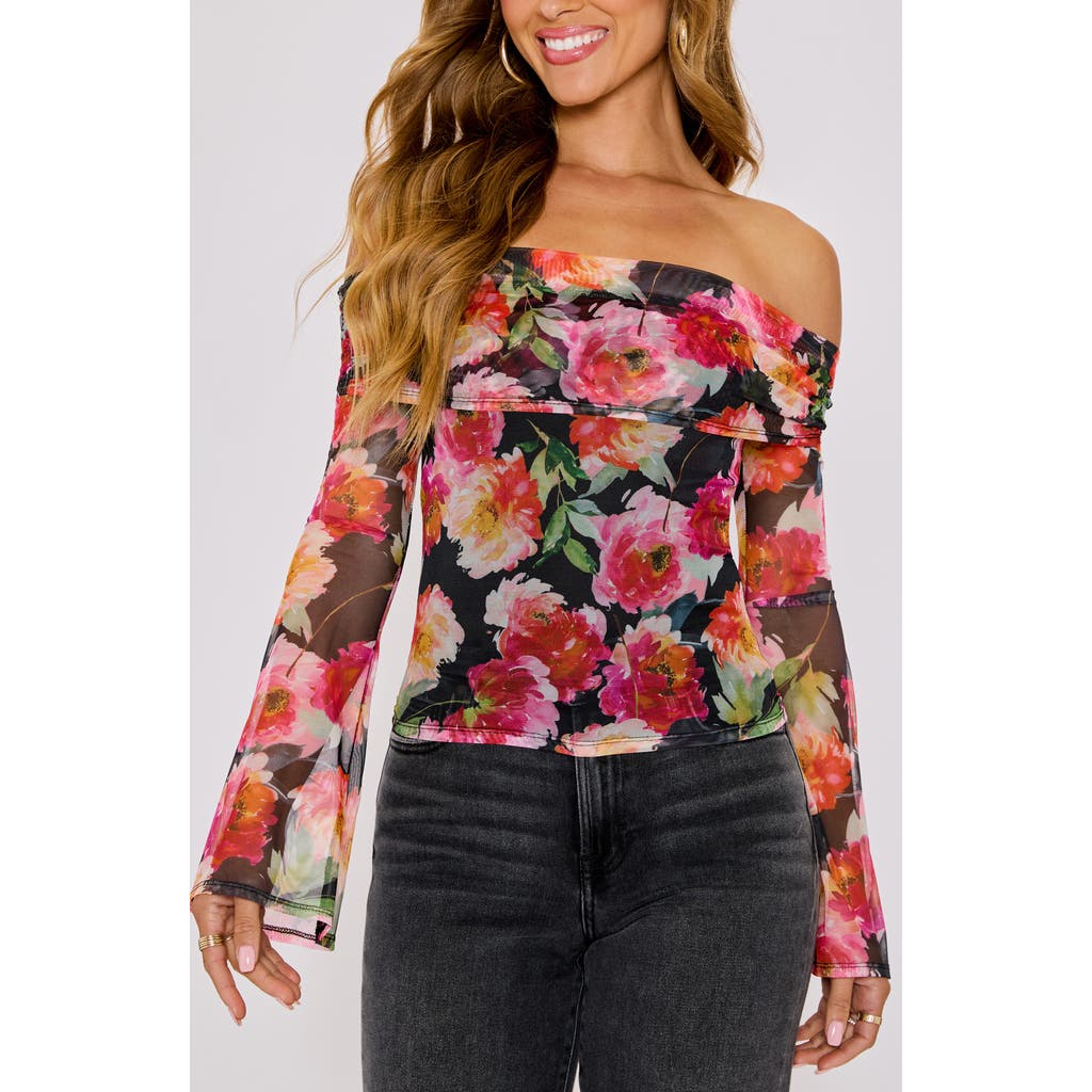 Vici Collection Nikki Floral Print Off The Shoulder Mesh Top In Multi