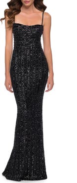 La Femme Modern Gown with Thick Line Sequin Fabric