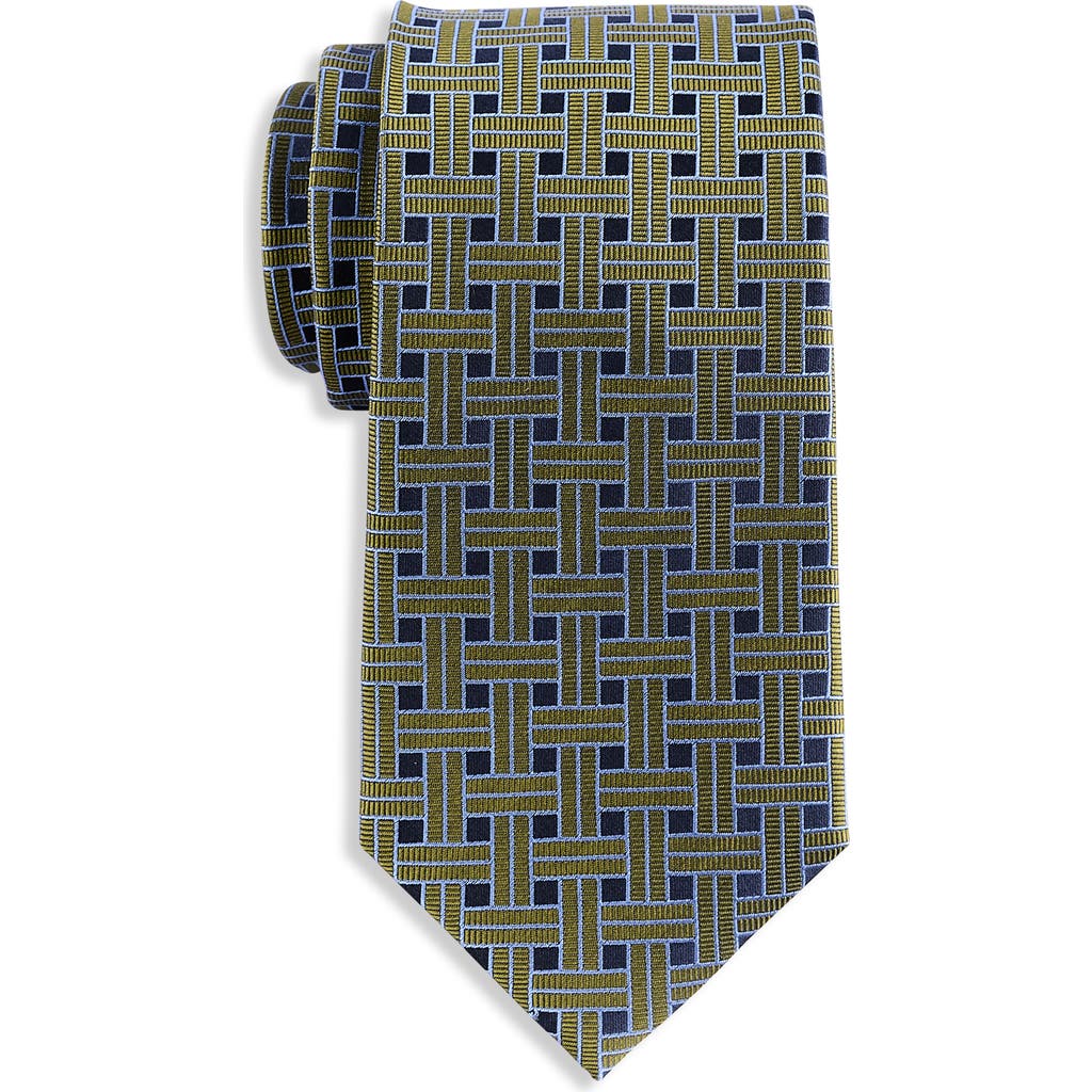 Oak Hill Premium By Dxl Big & Tall Patterned Link Silk Tie In Olive