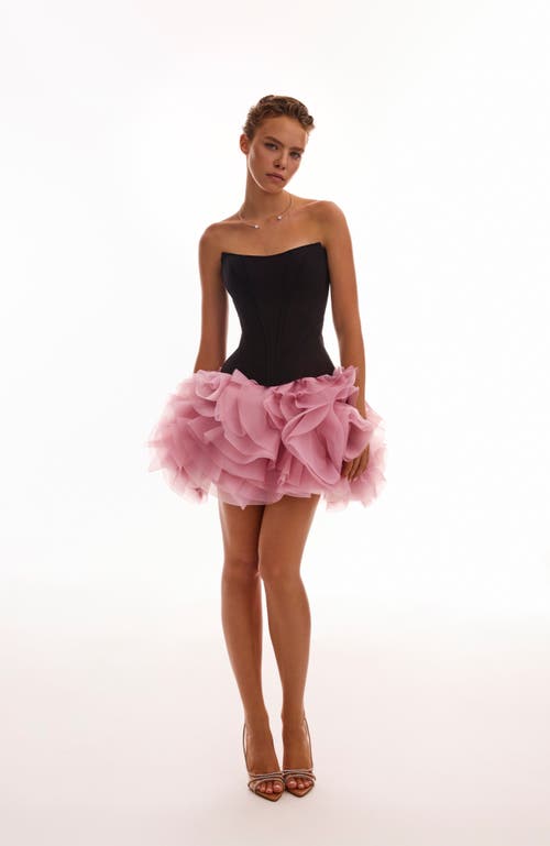 Milla Danceable Mini Skirt With Ruched Flower Appliques In Pink In Pink