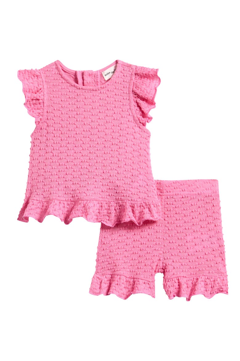 Ruffle Textured Top & Shorts Set, Main, color, PNK-PINK