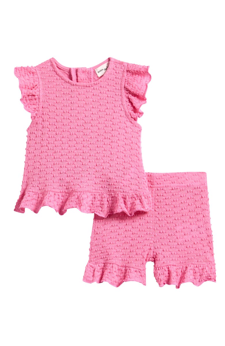 MILES THE LABEL Ruffle Textured Top & Shorts Set, Main, color, Pink