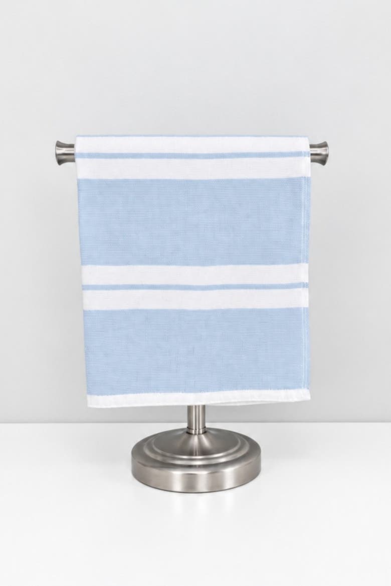 Haven Stripe Organic Cotton Terry-Lined Turkish Hand Towel, Main, color, Light Blue