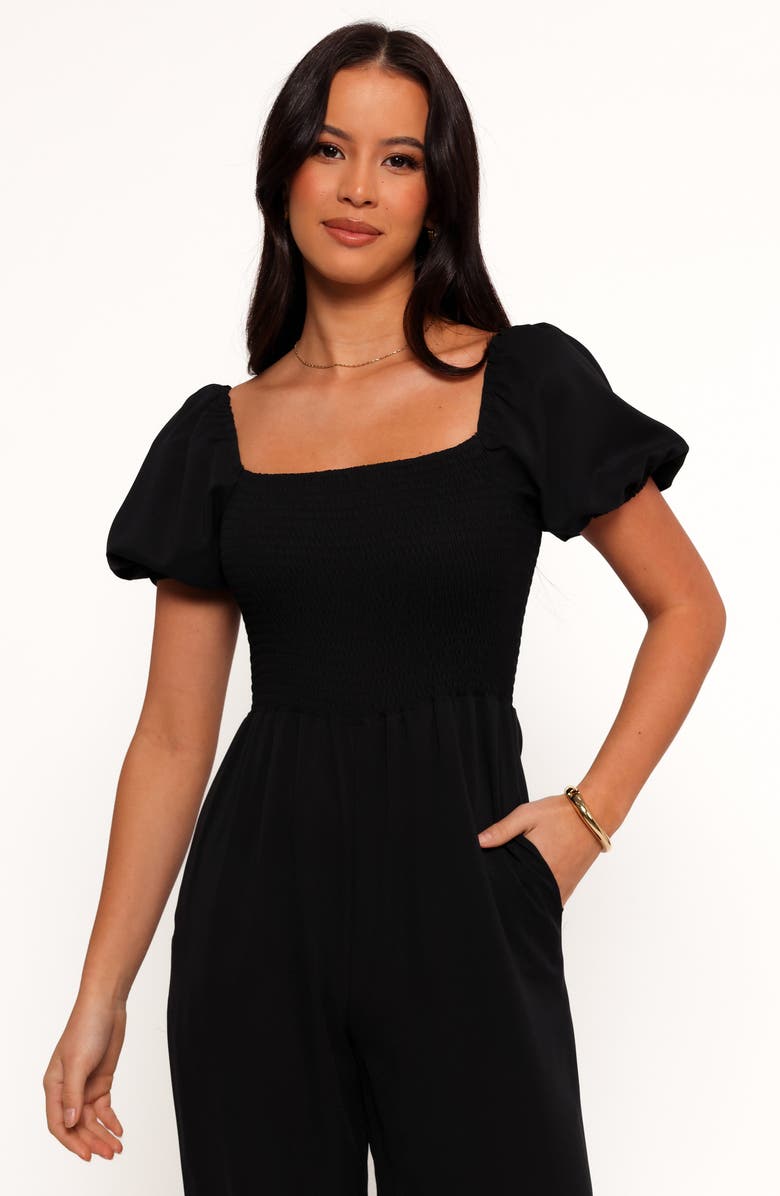 Petal & Pup Jolene Smocked Puff Sleeve Jumpsuit, Alternate, color, Black