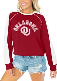 GAMEDAY COUTURE Women's Gameday Couture Crimson Oklahoma Sooners Blindside Raglan Cropped Pullover Sweatshirt