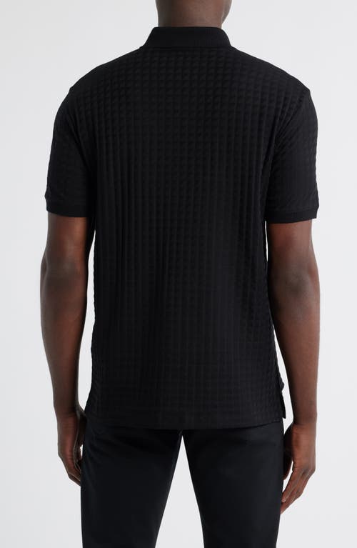 Emporio Armani Textured Cotton Polo In Black