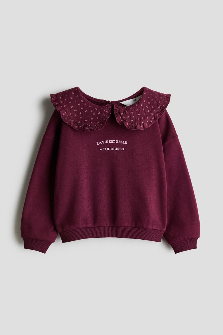 Sweatshirt With Collar, Alternate, color, Plum/floral