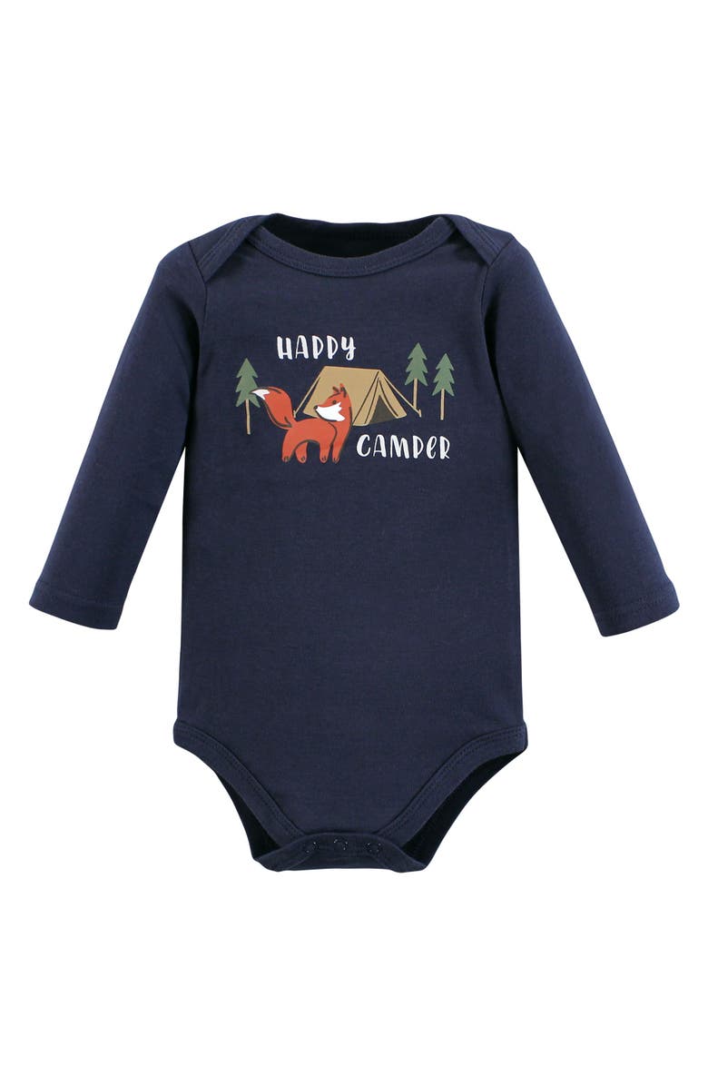 Hudson Baby Everyday Long-Sleeve Cotton Babysuits Bundle of 5, Alternate, color, Camping Animals